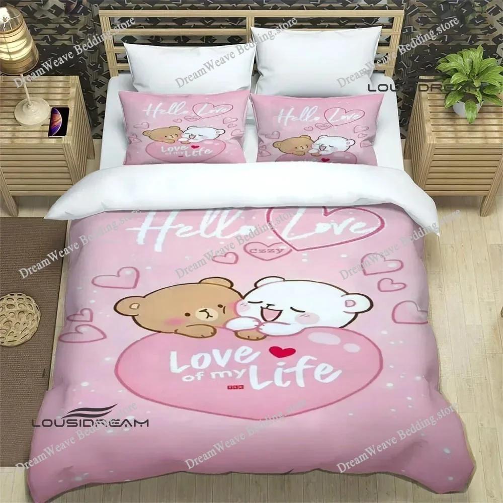Cute Cartoon Bear Printed Bedding Sets Exquisite Bed Supplies Set Duvet Cover Bed Comforter Set Bedding Set Luxury Birthday Gift