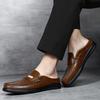 Fashion Breathable Mens Half Slippers Stylish Leathe Male Muller Shoes Loafers Comfy Muller Flats Lazy Shoes Soft Handmade Casual Shoes