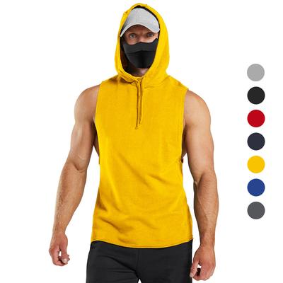 New Sleeveless Vest Men's Casual T-shirt Solid Color Hooded Lace-up Men's Sweatshirt Summer