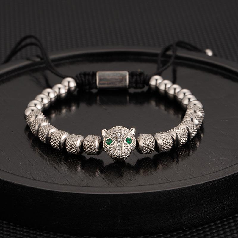 Men's Adjustable Braided Hip Hop Bracelet with Retro Copper Crown, Pineapple Beads, and Vacuum-Plated Titanium Steel.