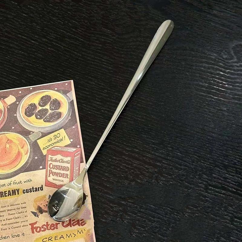 

Круглая ложка из нержавеющей стали, сетка, красная, золотистая, для ужина, с длинной ручкой, десертные ложки для перемешивания, кухонные аксессуары, гаджеты