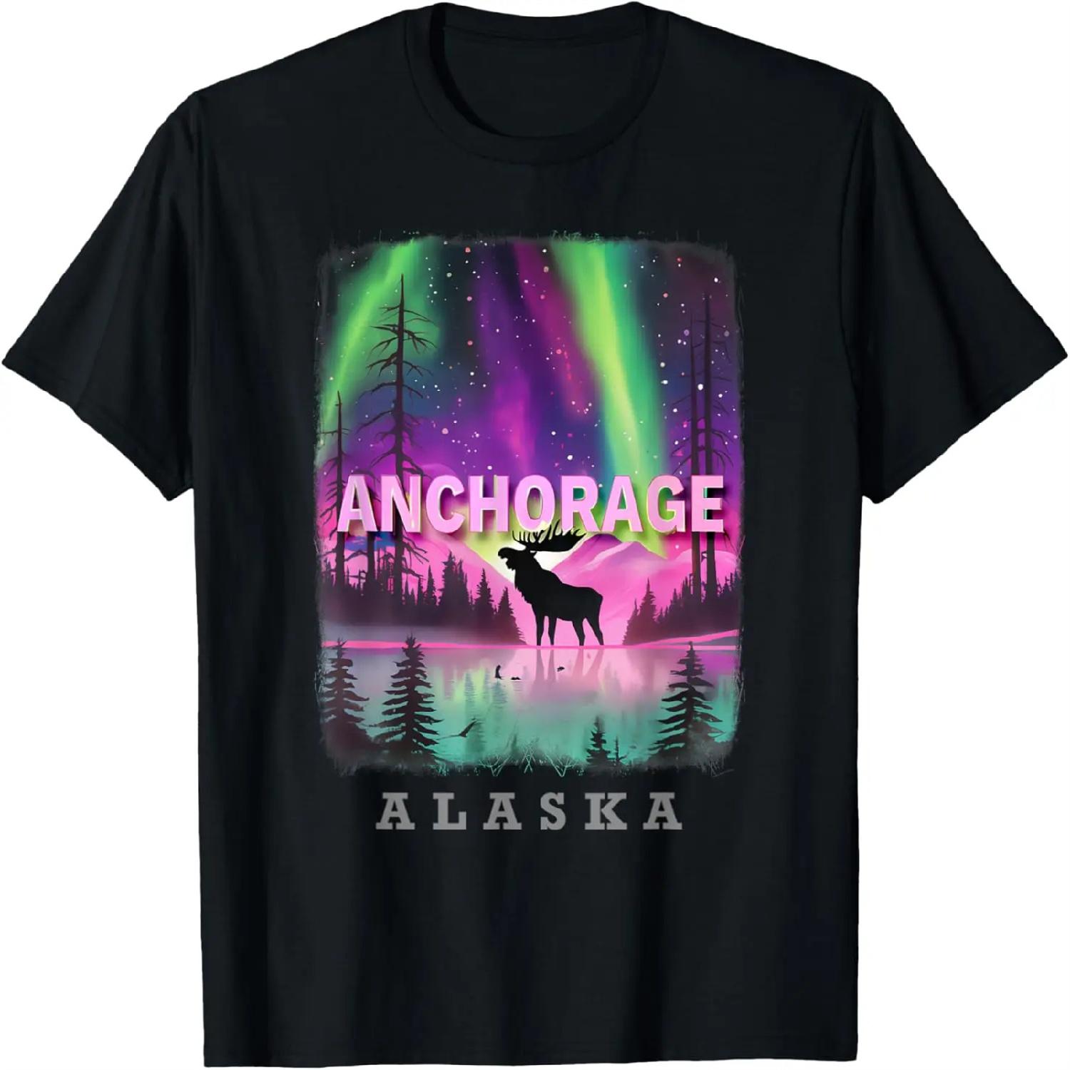 Alaska Moose Gift Souvenir Keepsake Alaskan Northern Lights T-Shirt S