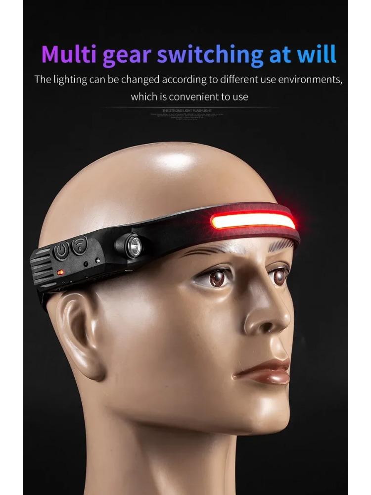 LED COB Induction Headlamp Built-in Battery Sensor Head Flashlight USB Rechargeable 5 Lighting Modes Waterproof Headlight