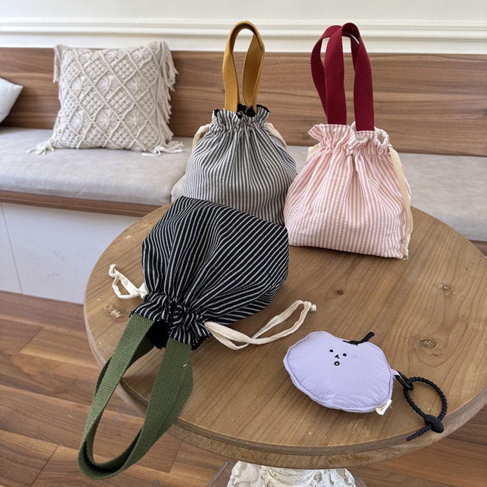 Stripes Drawstring Organizer Bag Top Handle Handheld Coin Purse Cosmetic Storage Pouch  Picnic