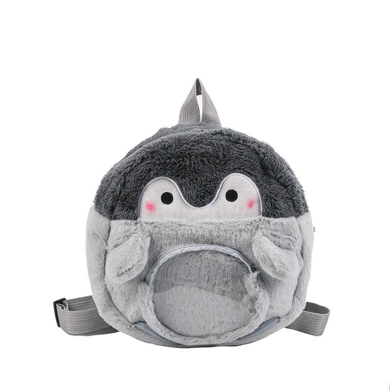 Cute Penguin Plush Cartoon Women s Backpack Grey Street Fashion Mini Bookbag Soft Cotton-lined
