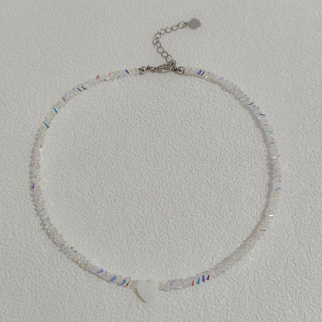 Crystal Beaded Necklace and Bracelet Set Adjustable Length Heart Pendant Jewelry Set for Women and Girls Fashion Accessories