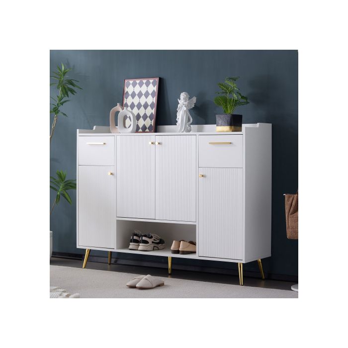 Armoire à chaussures - MUVOE - 2 tiroirs - 4 portes - Blanc - Design moderne