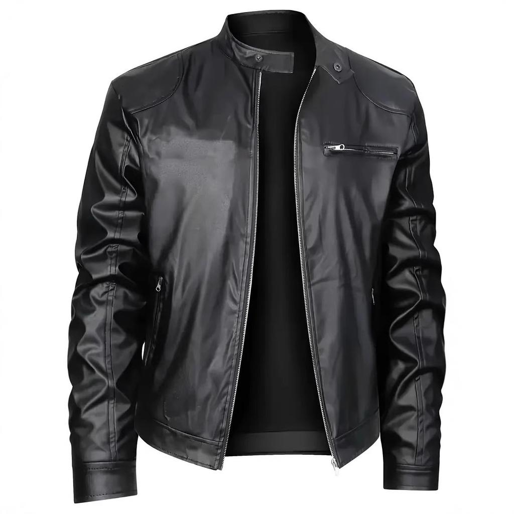 European size men's stand-up collar slim-fitting leather jacket zipper pocket leather jacket locomotive men's leather jacket