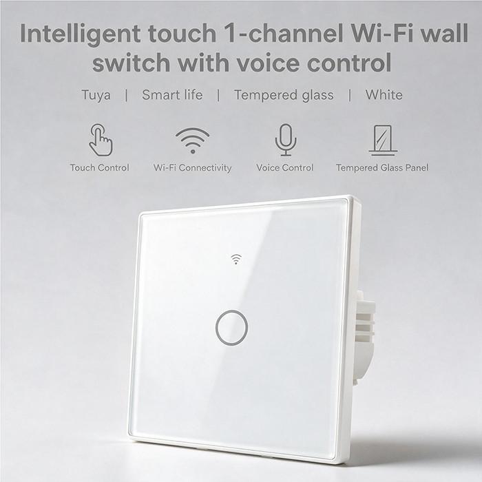 Qoltec Smart Touch 3-Channel Light Switch | Wi-Fi | Timer | Tuya | Smart Life | Tempered Glass | Black