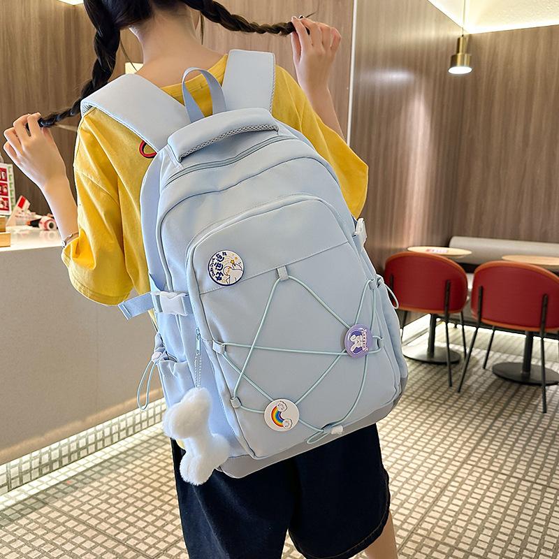 Drawstring Backpack Girl's Large Capacity Backpack Color Contrast Student Schoolbag Travel Bag