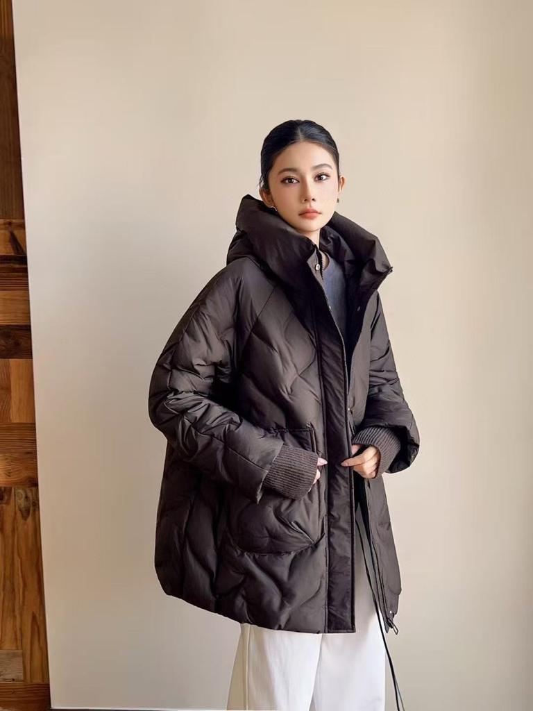 Autumn and winter new down jackets women's medium and long loose large size casual rubber fashion hooded jacket tide