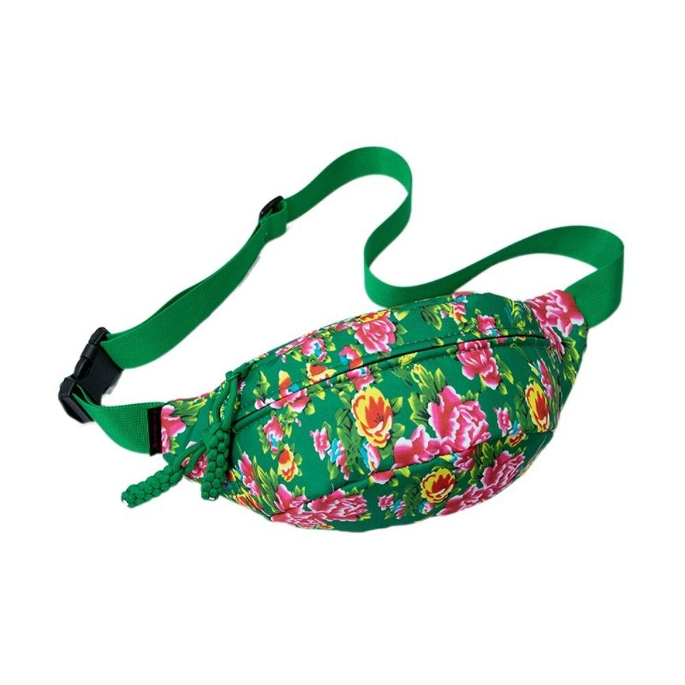 Нейлоновая холщовая нагрудная сумка Цветочный узор Цветочная поясная сумка Повседневная холщовая сумка через плечо Спортивная зелёный 990₽