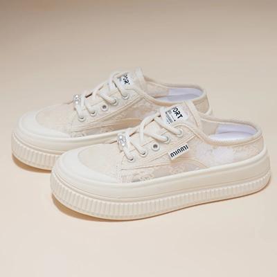 Fashion New Hollow Lace Shell Top Breathable Casual Half Drag Mesh Slippers European and American Style One Foot Slip Women's Lazy Shoes