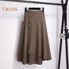 Falda midi de cintura alta con botones decorativos, dobladillo irregular grande, línea A, color liso, falda fina de verano