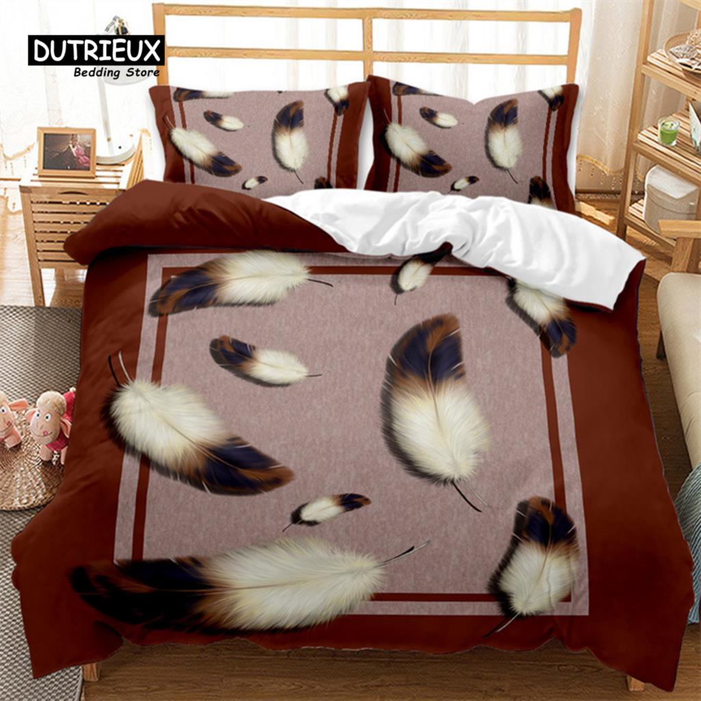 Feather Bedding Set Bohemia Style Abstract Geometric Print Duvet Cover Set Microfiber Comforter Cover King Queen For Kids Adults