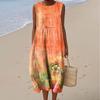 Summer European and American women's new sleeveless seaside vacation D printing dress