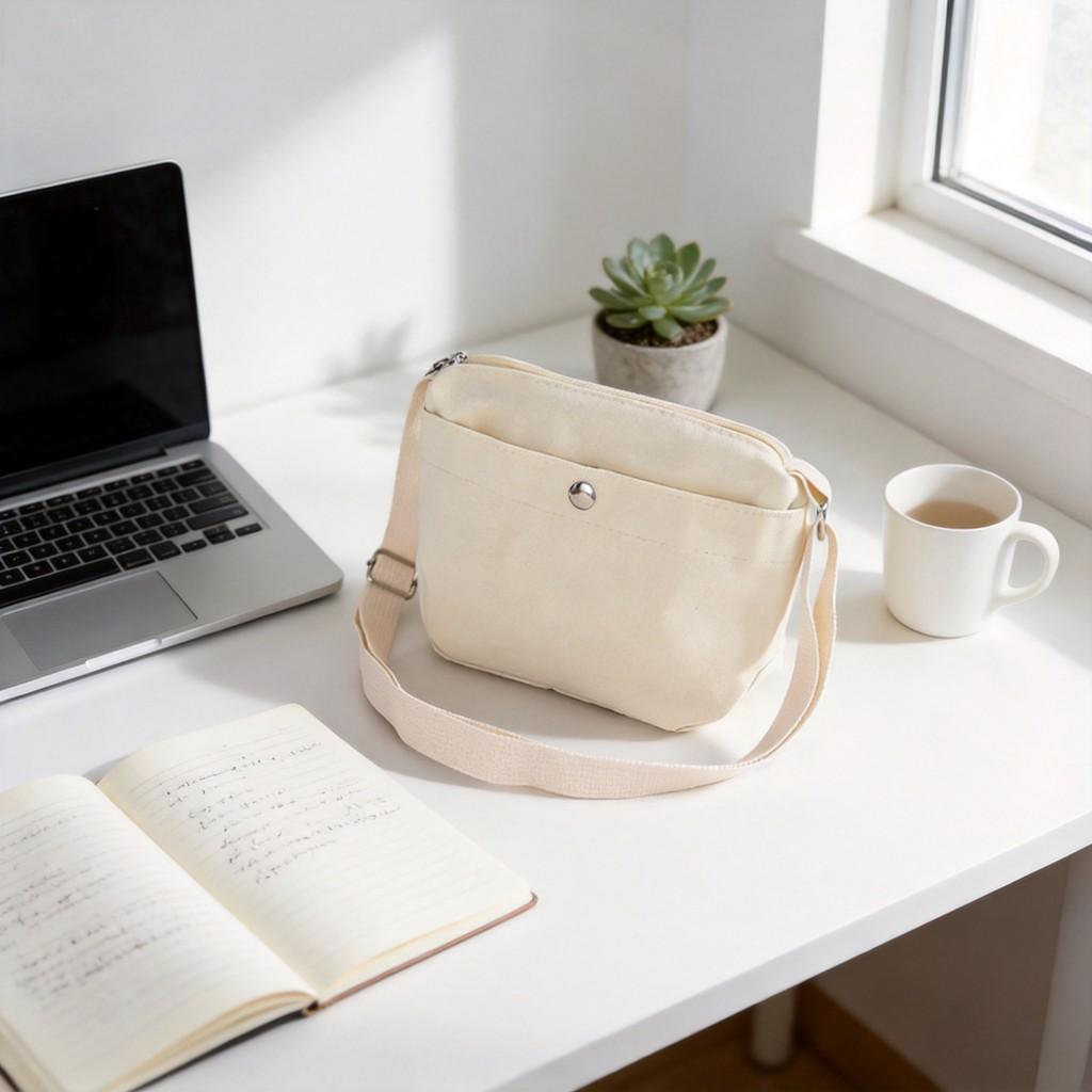 Minimalist Canvas Shoulder Bag For Daily Commute With Zipper Closure