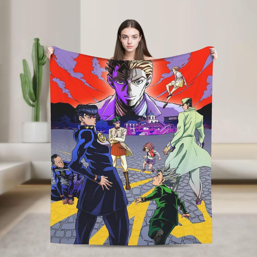 Stardust Crusaders Blankets Bizarre Adventure Flannel Throw Blanket Airplane Travel Printed Ultra-Soft Warm Bedspreads