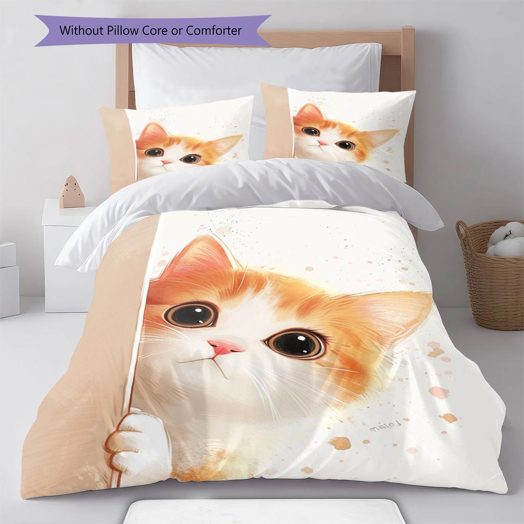 Conjunto de Colcha com Padrão de Desenho Animado Capa de Colcha Fronha Decoração de Casa Presente de Aniversário (1 capa de edredom + 2 fronhas, sem enchimento.)