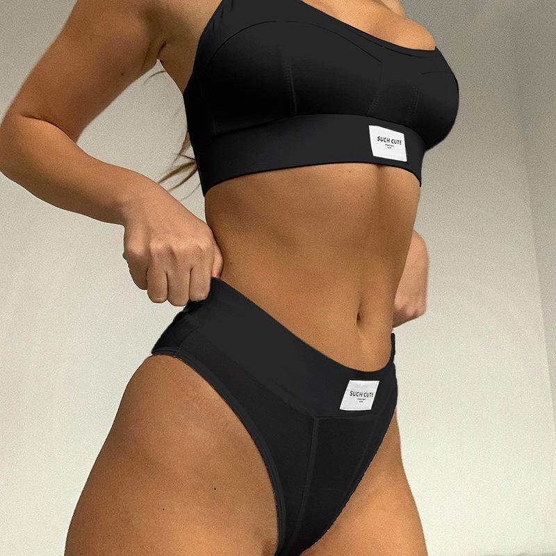 Fashion European and American Style Women's Letters Contrast Color Underwear Briefs Casual Bikini Suit