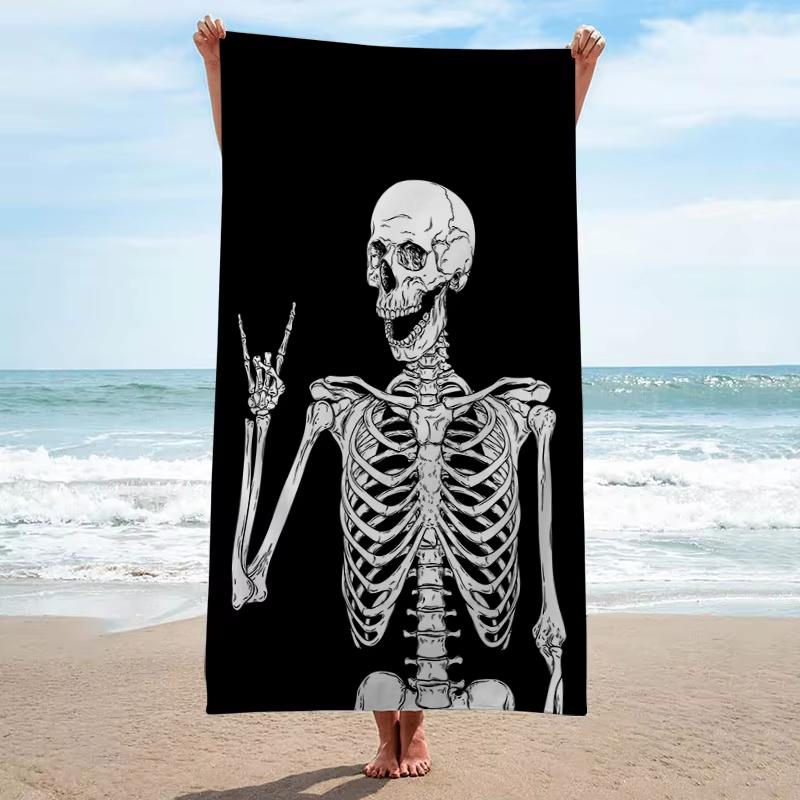 Asciugamano da Spiaggia in Microfibra Morbida ad Asciugatura Rapida con Stampa Teschio Nero Morte Grande Asciugamano da Spa alla Moda per Uomini e Donne Regalo di Halloween