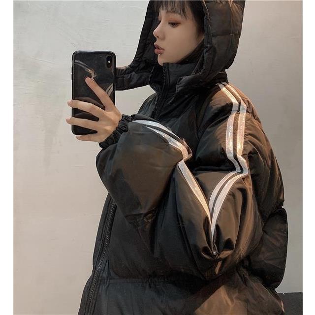 

Зима 2022, новая корейская версия Harajuku, свободная средняя и длинная толстая хлопковая стеганая куртка с хлебной подкладкой S