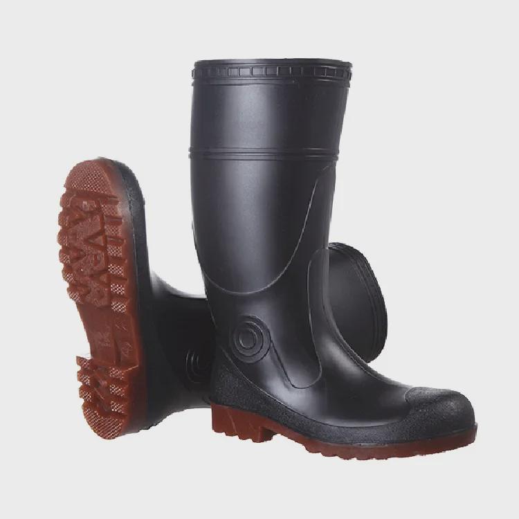 Golden Industrial Rain Boots: Oil, Acid & Alkali Resistant, Anti-Smash, Anti-Puncture, Flood-Proof Water Shoes with Rubber Steel Toe & Sole.