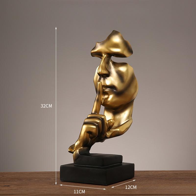 Y Nordische Retro Skulptur Schweigen ist Gold Handwerk Harz Figuren Kunstwerk Zuhause Wohnzimmer Weinschrank Ornament Statue