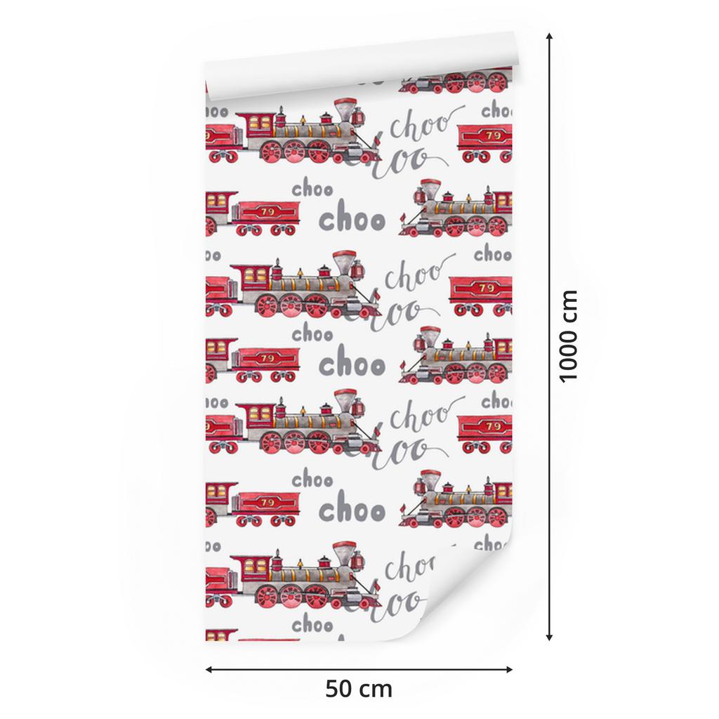Steam locomotive wallpaper in watercolor style for living room and bedroom 50x1000