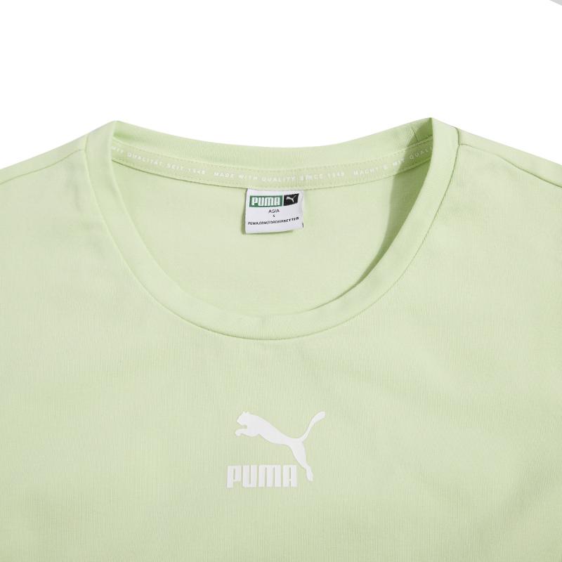 Puma Solid Color Logo Casual Short Sleeve T-Shirt Women tops Cyan 532562-06