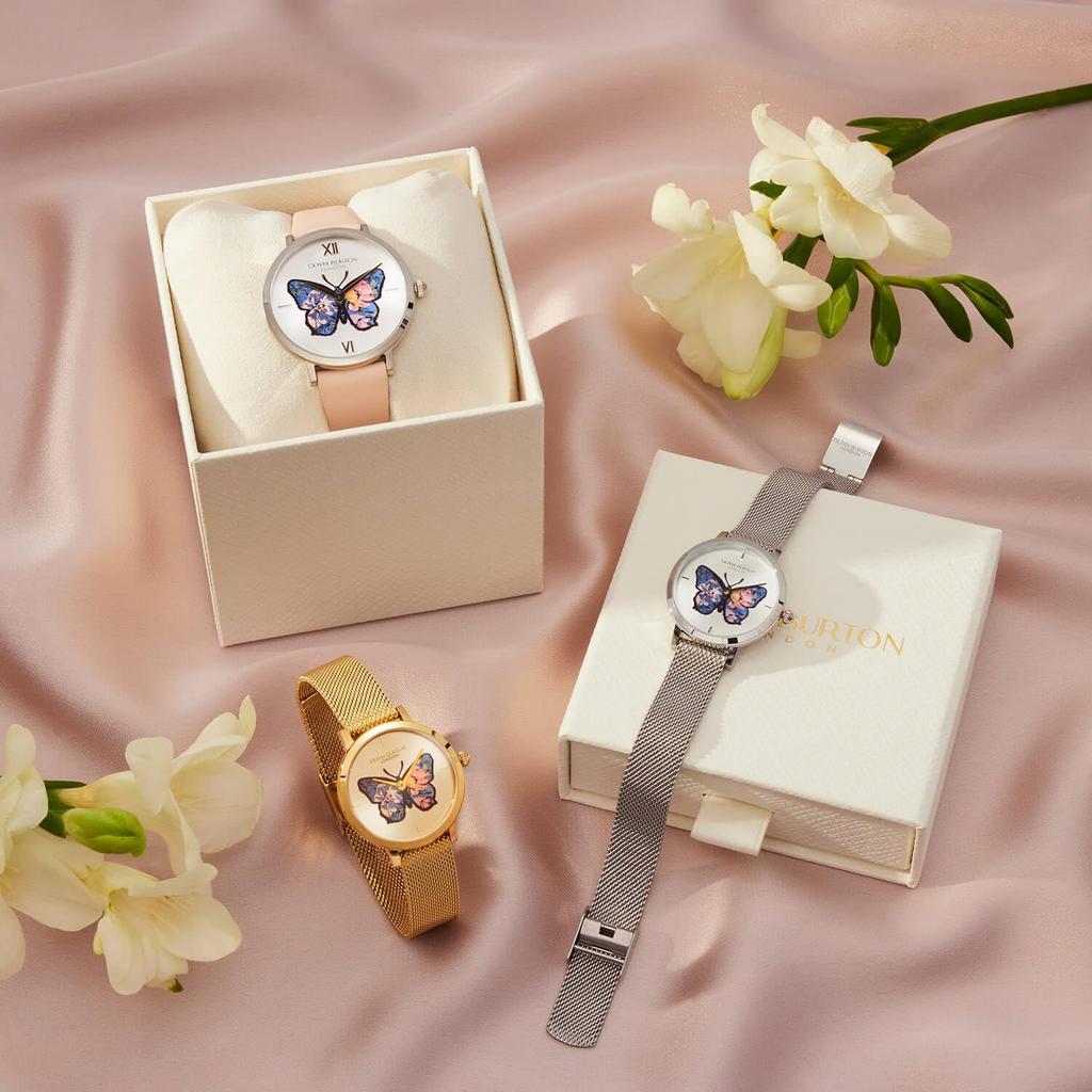 Autoryzowany sprzedawca Olivia Burton Signature 28mm Zegarek damski motylkowy ultracienki złoty z bransoletą mesh [OLIVIA BURTON] (ob24000128)