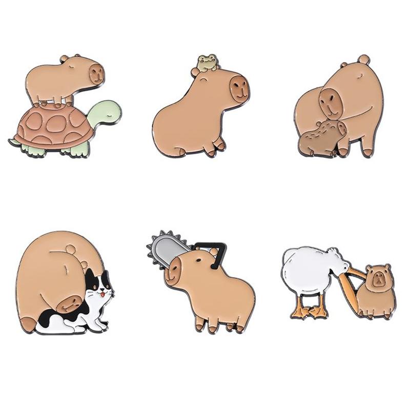 2-9pcs/set Cute Capybara Enamel Pins Creative Cartoon Animal Brooch Lapel Badge Funny Jewelry Accessories Gifts For Kids Friends