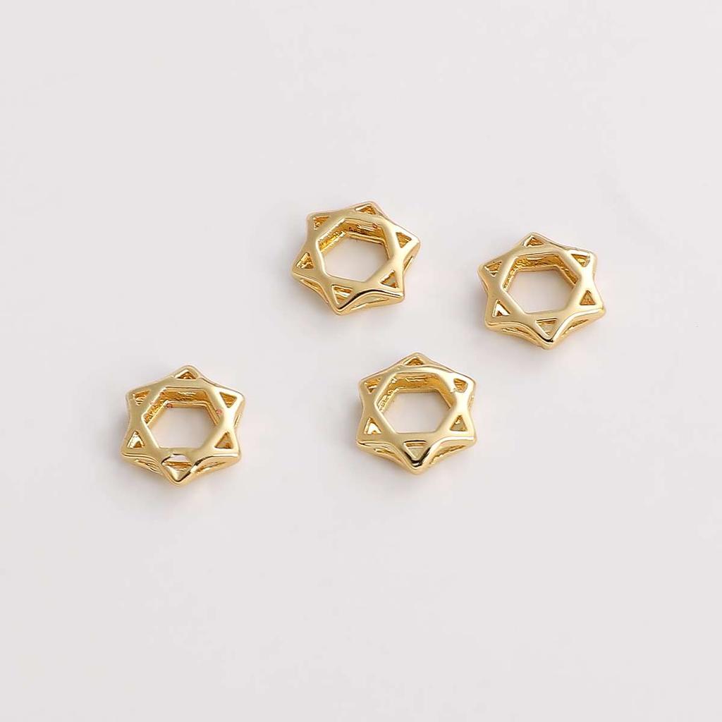Six-pointed Star Bead Ring Peach Heart Beads Jewelry Spacer Beads 14kGold-plated Accessories DIY Handmade 1pc