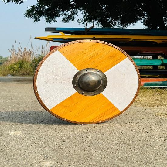 Wooden Cosplay Shield Medieval Round Wooden Shield Wooden Shield Heavy Metal Fittings Shield Christmas Gift.