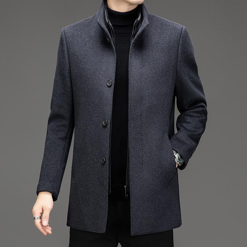 

Brand Men s 2025 Winter Double-Sided Woolen Cashmere Coat with Stand Collar and Thick Dad Style Down Liner M