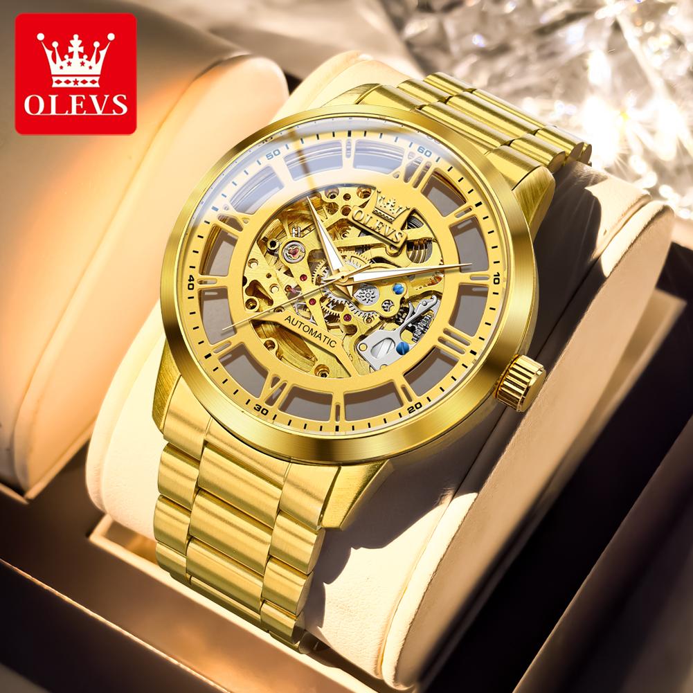 OLEVS 6728 Hollow Men's Watches Fashion Stainless Steel Automatic Mechanical Watches for Men Waterproof Luminous Man Wristwatch