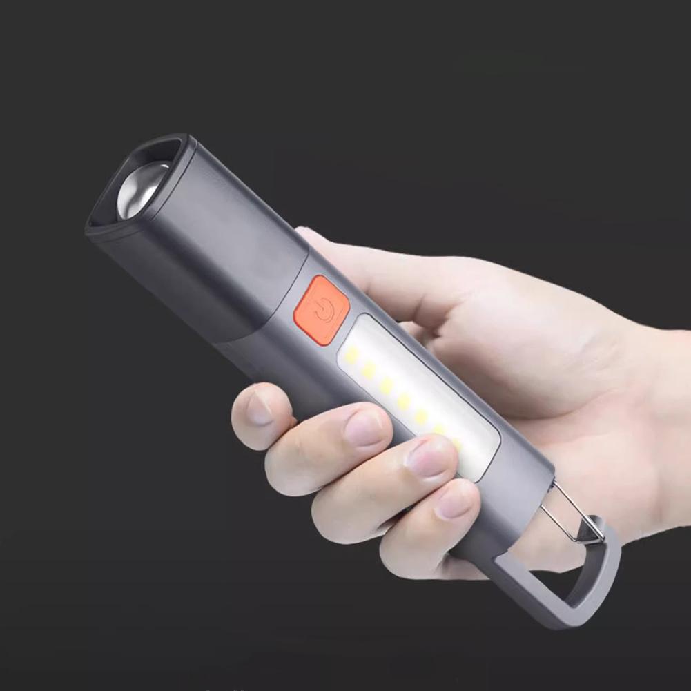 Super Bright Flashlight with Hook Ultra Bright LED Torch USB Charging Zoomable Emergency Lantern 300LM 3 Gears for Power Outages