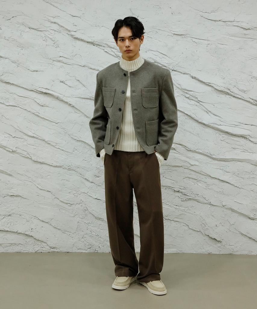 SIGNATURE Wool-Like No-Tuck Wide Fit Slacks [Brown]