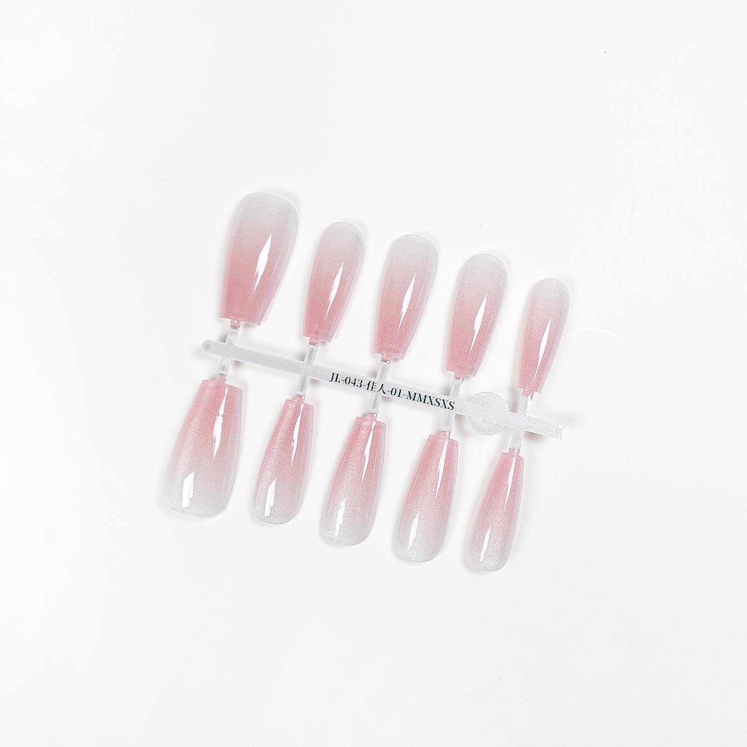 

Jiaolong Summer Ice Translucent Cat Eye Gradient Wearable Nails - Advanced Handmade Pure White Design M