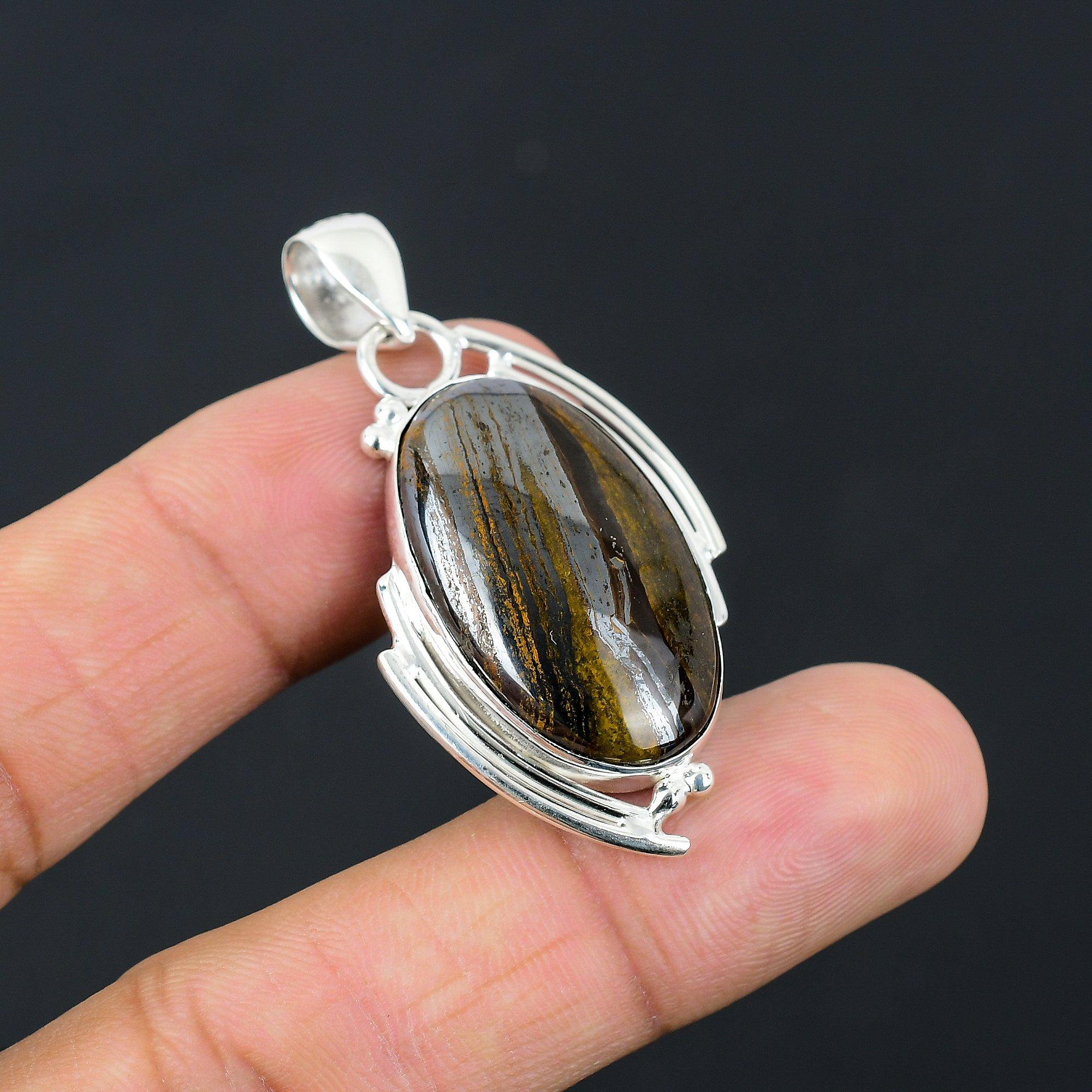 

Friendship Day Deal Iron Tiger Eye Gemstone Sterling Silver Wedding Boho Pendant