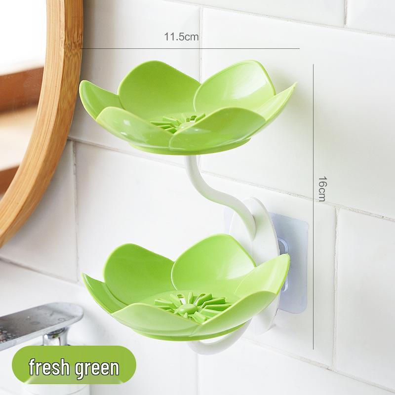 Lotus Wall-Mounted Double-Layer Soap Holder (Hole-Free & Draining)