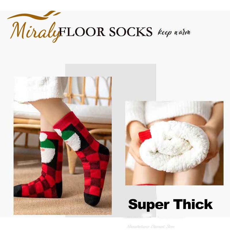 Christmas Floor Socks Women Winter Thick Slipper Socks with Grippers Non Slip Warm Fuzzy Socks Home Sleeping Stocking Xmas Gifts