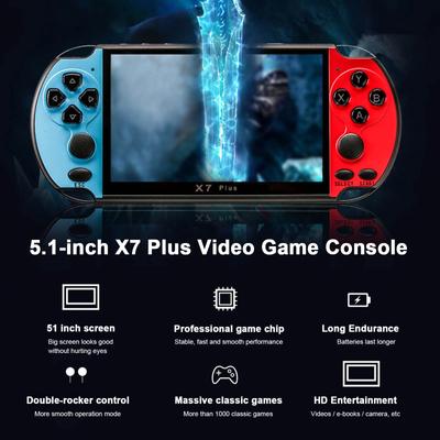 Consola de videojuegos X7 Plus de 5,1 pulgadas, reproductores de juegos portátiles, doble balancín, memoria de 8gb integrada, 1000 juegos, controlador de juegos Mp5