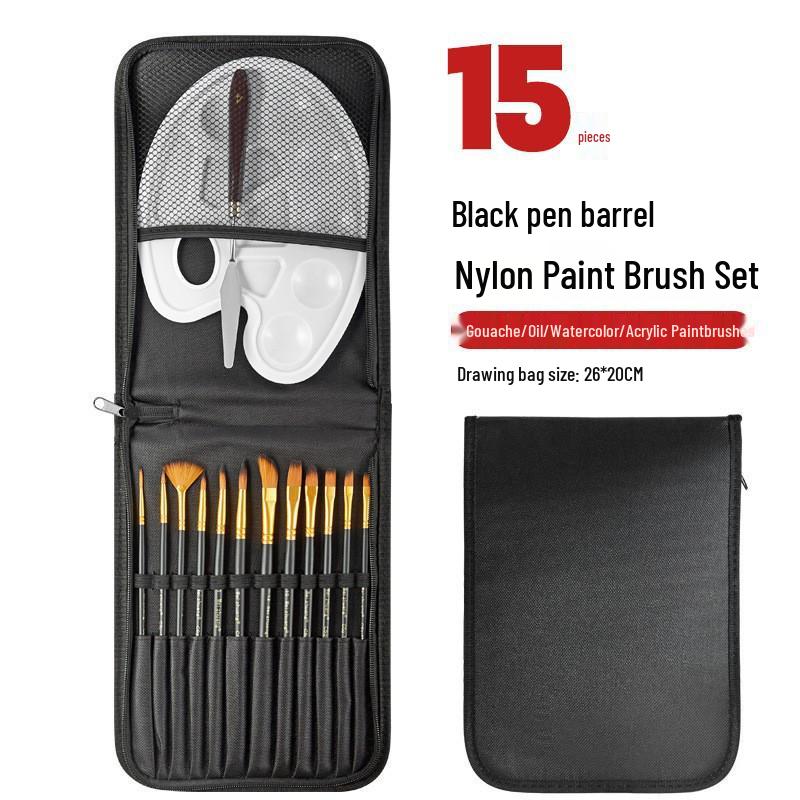 Foreign Trade Nylon Painting Brush Set - 10 Pieces, Red & Blue Handles, Flat Gouache & Oil Brushes