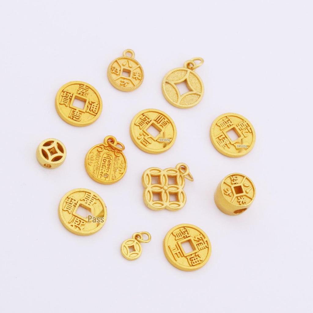 Matte Gold DIY Five Emperors Copper Coins Jewelry: God of Wealth Bracelet, Necklace, and Pendant Accessories