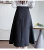 Petite Women's Black High-Waisted A-Line Pleated Mid-Length Skirt - Summer Professional Umbrella Style
