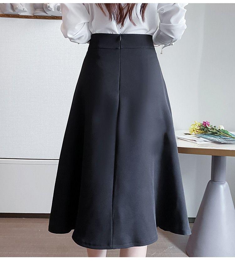 Petite Women's Black High-Waisted A-Line Pleated Mid-Length Skirt - Summer Professional Umbrella Style