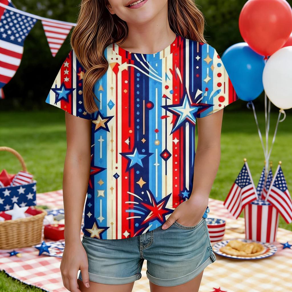 Kids Independence Day Print Round Neck Short Sleeve Casual T-shirt