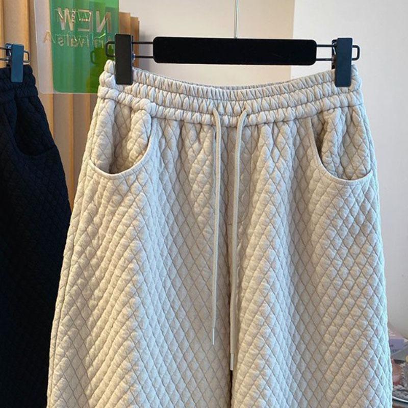 Pants for Women Plus Size Thickened Stretchy Elastic High Waist Long Trousers Solid Colour Fleece Casual Wide Leg Pants