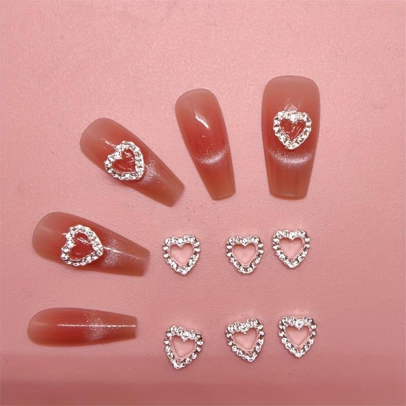 10pcs/set Silvery Cutout Heart Nail Art Accessories - 3D Alloy Nail Decorations for Elegant Nail Art, Unscented